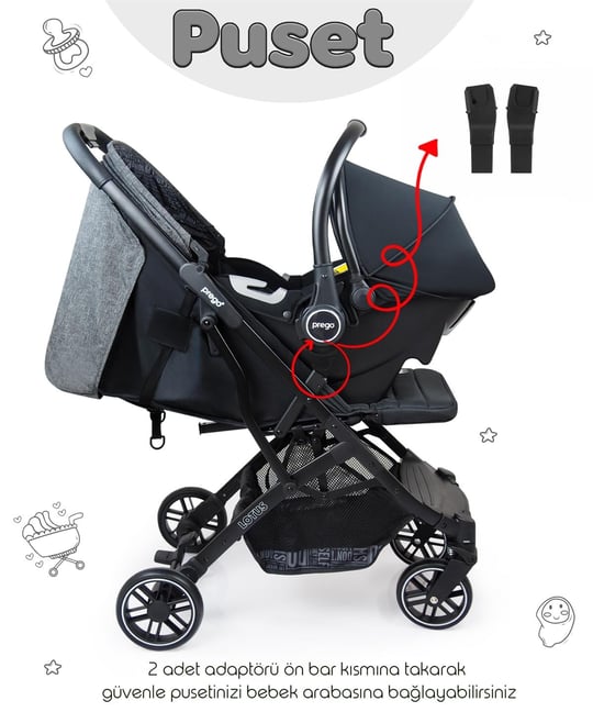 Prego Lotus Katlanabilir Kabin Boy Travel Bebek Arabası Füme 2033