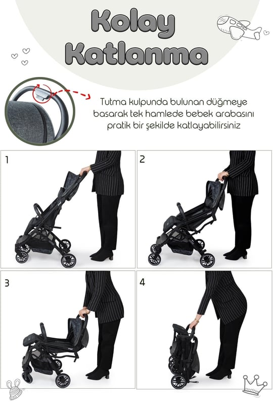 Prego Lotus Katlanabilir Kabin Boy Travel Bebek Arabası Gri 2033