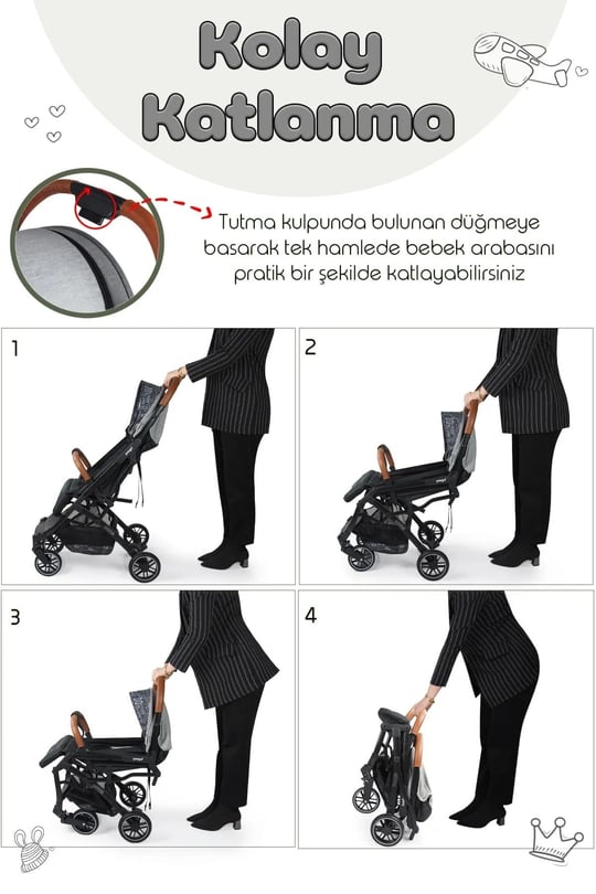 Prego Lotus Katlanabilir Kabin Boy Travel Bebek Arabası Gri 2033