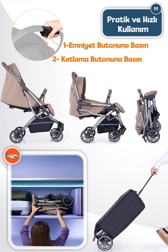 Prego Lotus Pro Kabin Boy Bebek Arabası Kahve 2453