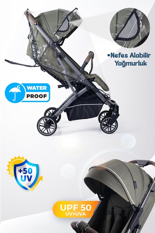 Prego Lotus Pro Kabin Boy Travel Bebek Arabası -Tek Elle Katlanır-Hafif -UV Tenteli -Yağmurluk-Örtü-Kılıf Haki
