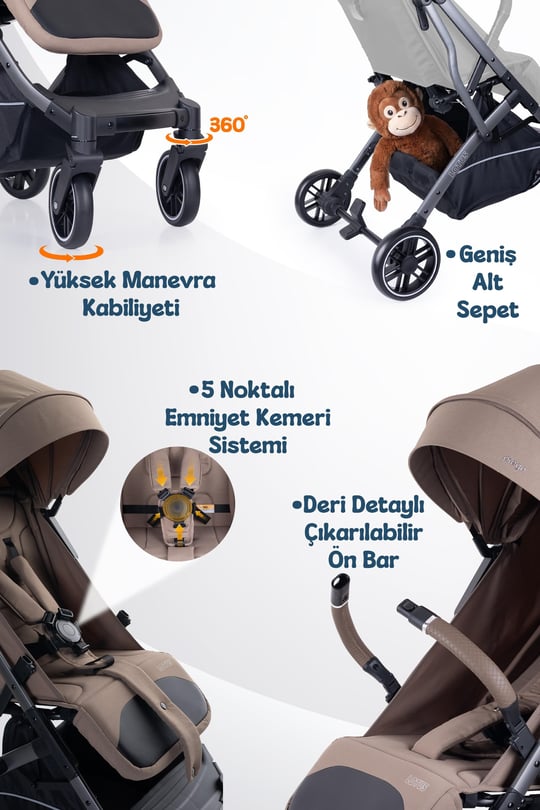 Prego Lotus Pro Kabin Boy Travel Bebek Arabası -Tek Elle Katlanır-Hafif -UV Tenteli -Yağmurluk-Örtü-Kılıf Kahve