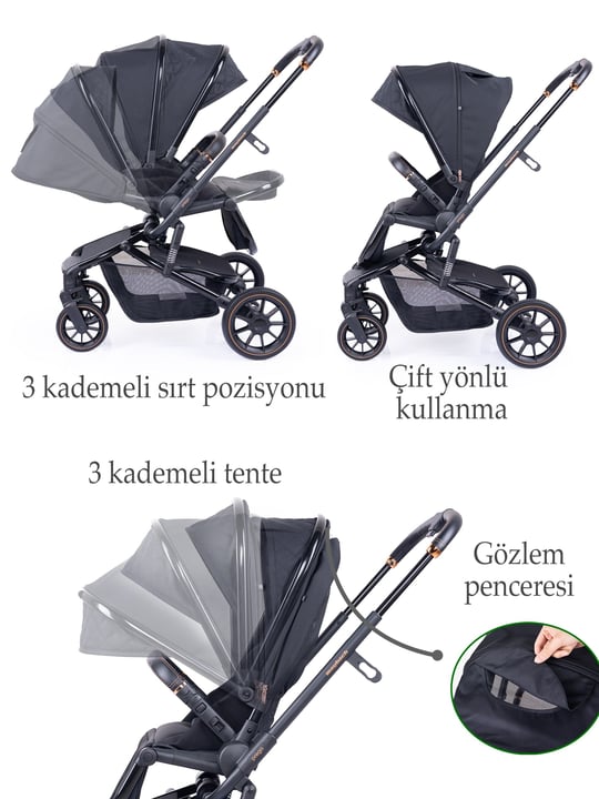 Prego Maybach Çift Yönlü Bebek Arabası Siyah