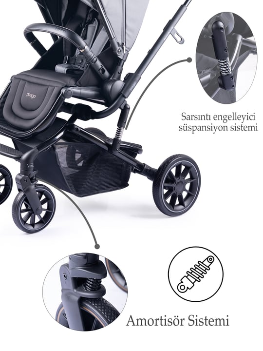 Prego Maybach Çift Yönlü Bebek Arabası Gri
