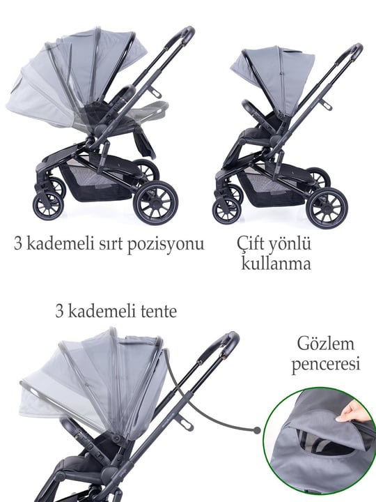 Prego Maybach İ-Size UV Tenteli Bebek Arabası Gri 2405