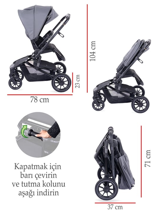 Prego Maybach İ-Size UV Tenteli Bebek Arabası Gri 2405