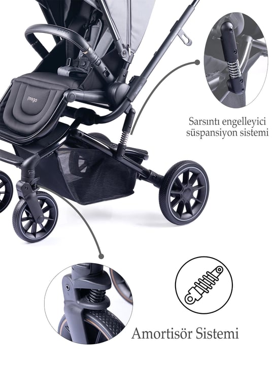 Prego Maybach İ-Size UV Tenteli Bebek Arabası Gri 2405