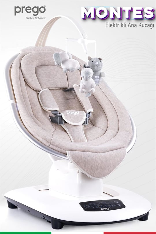 Prego Montes Elektrikli Otomatik Sallanan Ana Kucağı  Beşik Gri