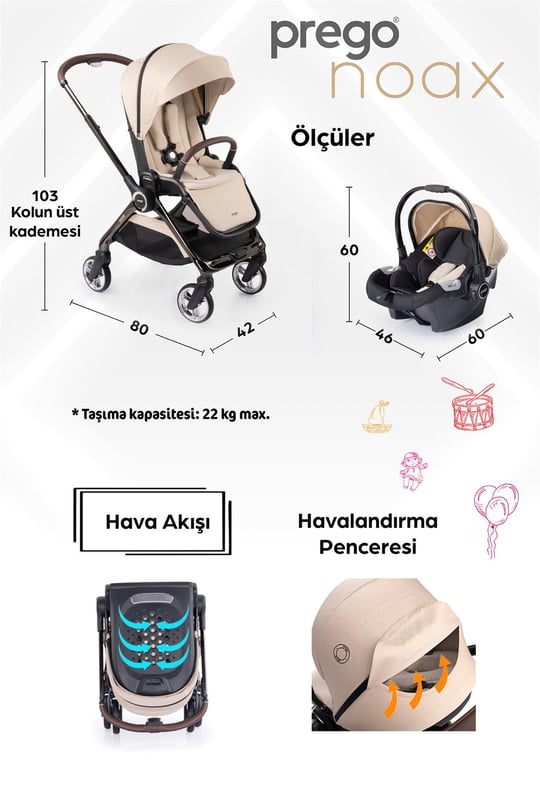 Prego Noax Travel Bebek Arabası Bej 2083