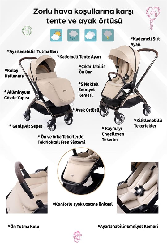 Prego Noax Travel Bebek Arabası Bej 2083