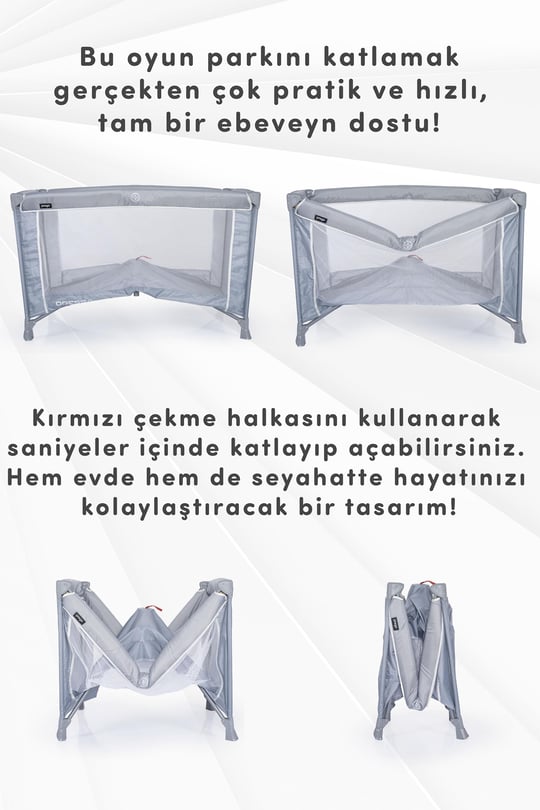 Prego Odessa Otel Apart Tipi Park Yatak Beşik Oyun Parkı Gri + Yatak Hediyeli