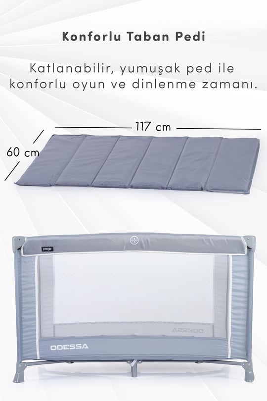 Prego Odessa Otel Apart Tipi Park Yatak Beşik Oyun Parkı Gri + Yatak Hediyeli