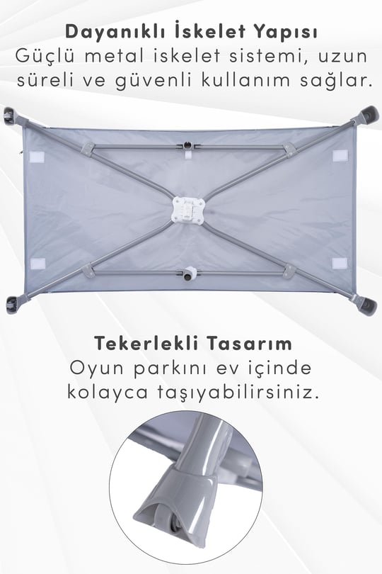 Prego Odessa Otel Apart Tipi Park Yatak Beşik Oyun Parkı Gri + Yatak Hediyeli