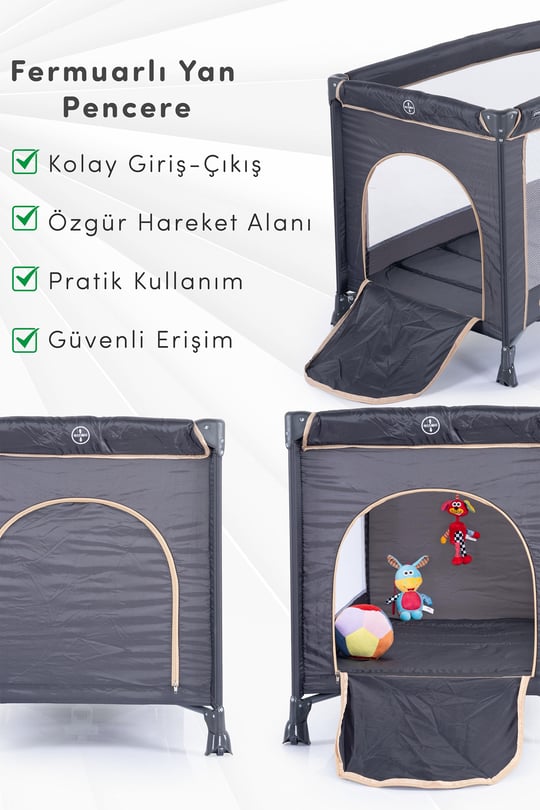 Prego Odessa Otel Apart Tipi Park Yatak Beşik Oyun Parkı Füme + Yatak Hediyeli