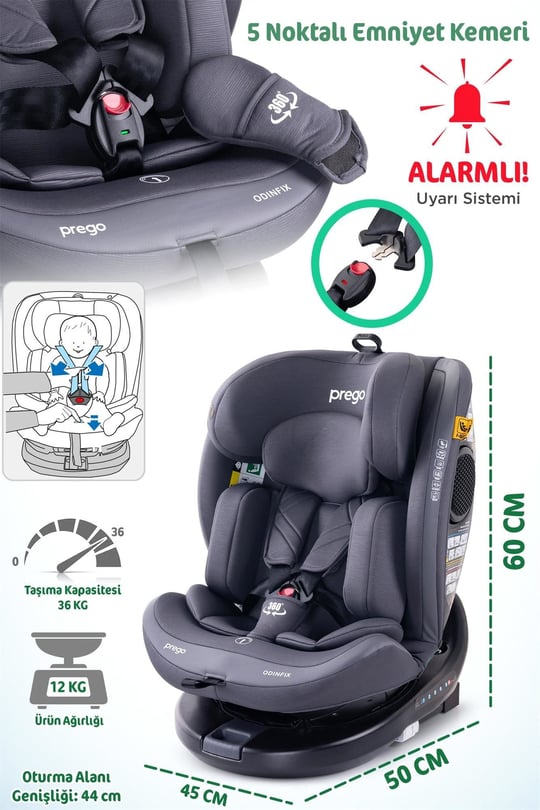 Prego Odinfix Alarmlı I-Size Oto Koltuğu Gri 4100
