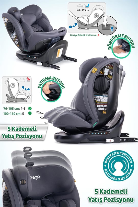 Prego Odinfix Alarmlı I-Size Oto Koltuğu Gri 4100