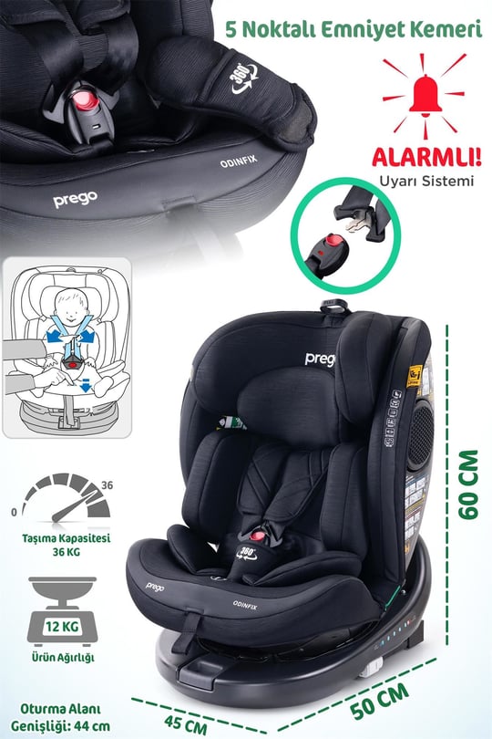 Prego Odinfix Alarmlı I-Size Oto Koltuğu Siyah 4100