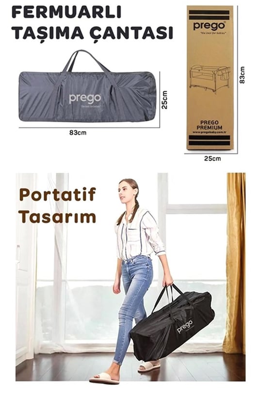 Prego Premium Anne Yanı Dönenceli Oyun Parkı 70*120 Cm Gri 8048