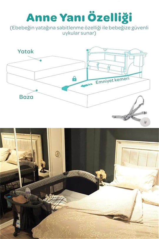 Prego Premium Anne Yanı Dönenceli Oyun Parkı 70*120 Cm Gri 8048