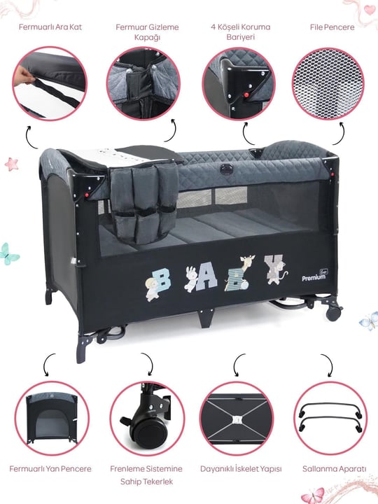 Prego Premium Anne Yanı Oyun Parkı 70*120 Cm Bej + Yatak Hediyeli