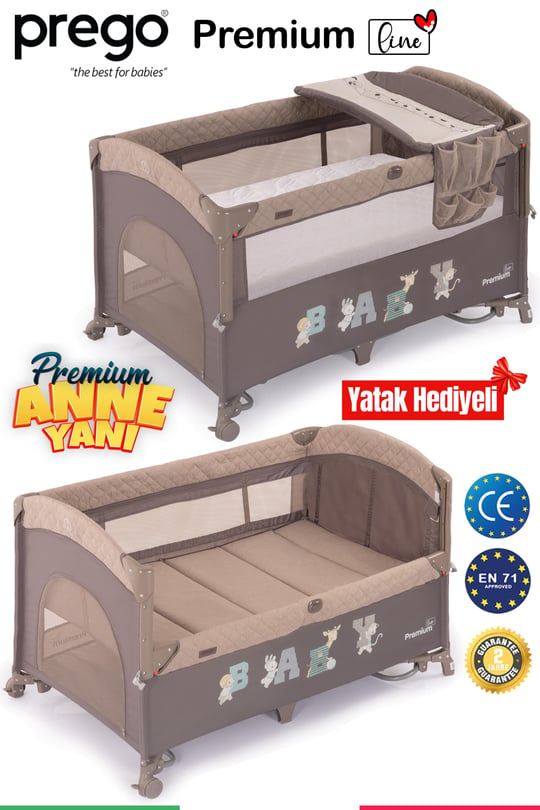 Prego Premium Anne Yanı Oyun Parkı 70*120 Cm Bej + Yatak Hediyeli
