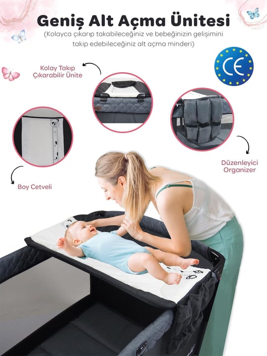 Prego Premium Anne Yanı Oyun Parkı 70*120 Cm Bej + Yatak Hediyeli