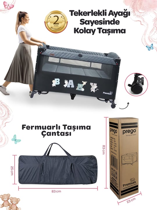 Prego Premium Line Alt Açma Üniteli Anne Yanı Oyun Parkı + Yatak Hediyeli Bej
