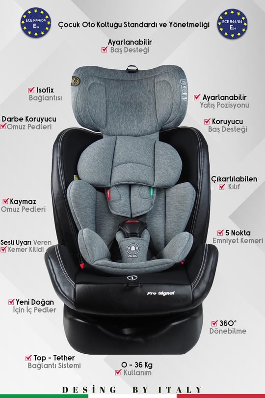 Prego Profix 360 Derece Dönebilen 0-36 Kg İsofixli Oto Koltuğu 0-36 Kg Gri 4083