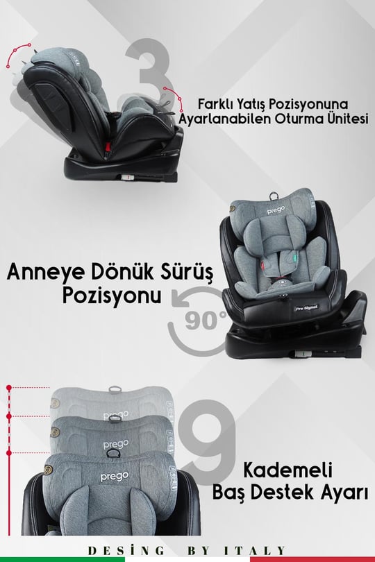 Prego Profix 360 Derece Dönebilen 0-36 Kg İsofixli Oto Koltuğu 0-36 Kg Gri 4083