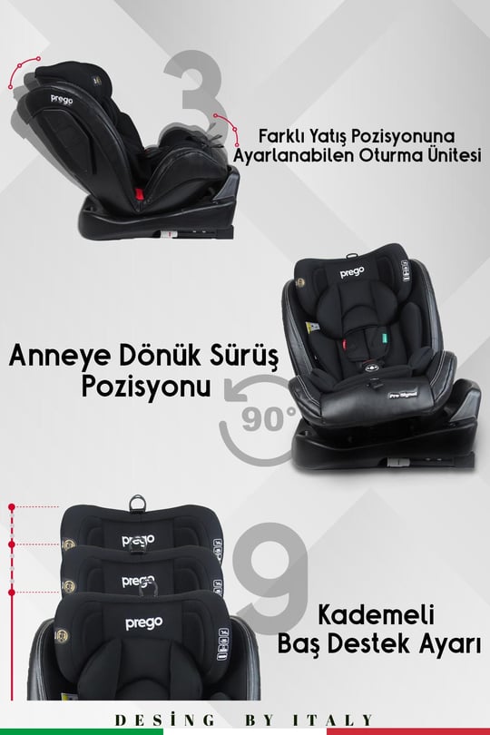 Prego Profix Pro 360 Derece Dönebilen 0-36 Kg İsofixli Oto Koltuğu 0-36 Kg Siyah 4083