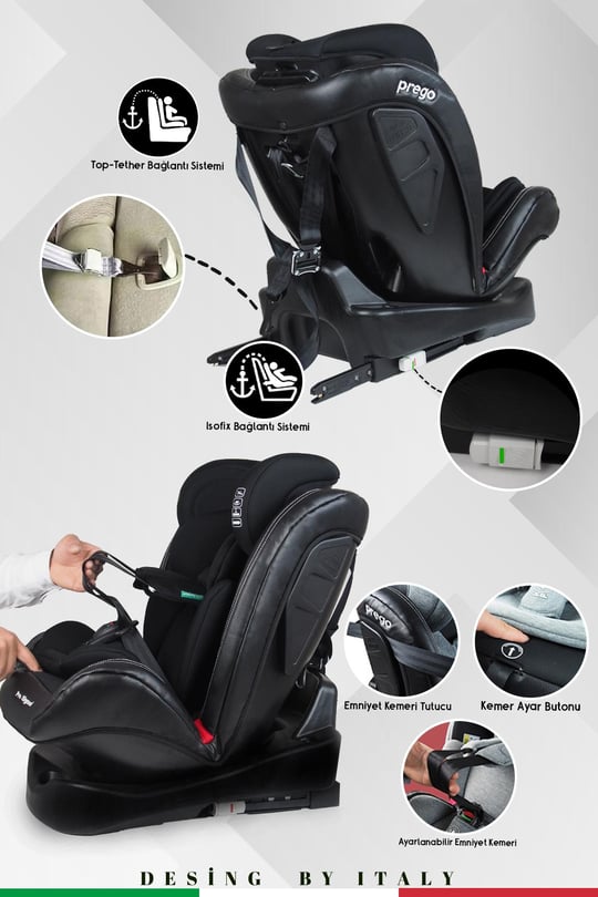 Prego Profix Pro 360 Derece Dönebilen 0-36 Kg İsofixli Oto Koltuğu 0-36 Kg Siyah 4083