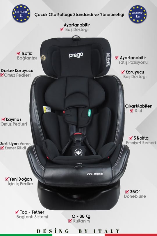 Prego Profix Pro 360 Derece Dönebilen 0-36 Kg İsofixli Oto Koltuğu 0-36 Kg Siyah 4083