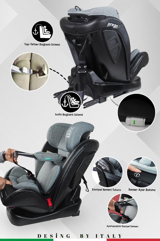 Prego Profix Pro 360 Derece Dönebilen 0-36 Kg  İsofixli Oto Koltuğu 0-36 Kg Gri 4083