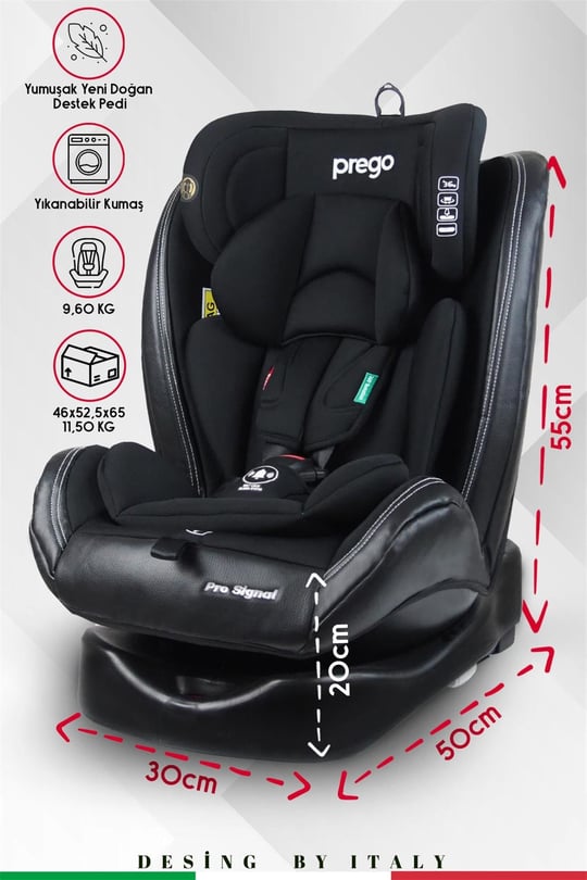 Prego Profix Pro Signal 360 Derece Dönebilen 0-36 Kg Isofixli Oto Koltuğu Siyah 4093
