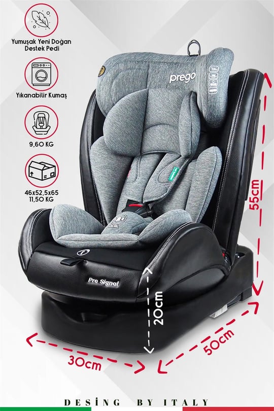 Prego Profix Pro Signal 360 Derece Dönebilen 0-36 Kg Isofixli Oto Koltuğu Gri 4093