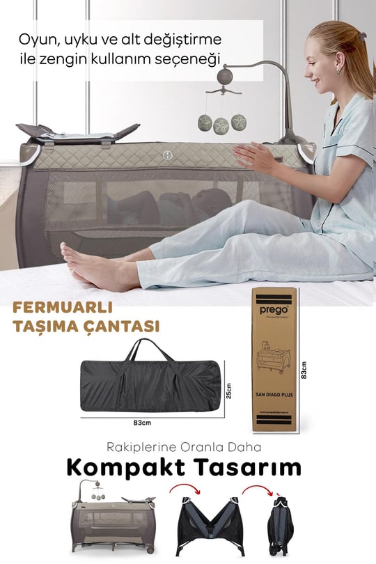Prego San Diego Plus Oyun Parkı 70*120 Cm Bej + Yatak Hediyeli