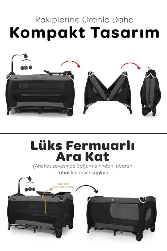 Prego San Diego Plus Oyun Parkı 70*120 Cm Gri + Yatak Hediyeli