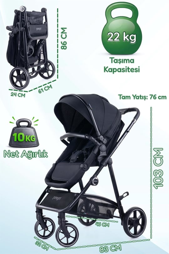 Prego Stein Portbebeli Travel Bebek Arabası Siyah 2097