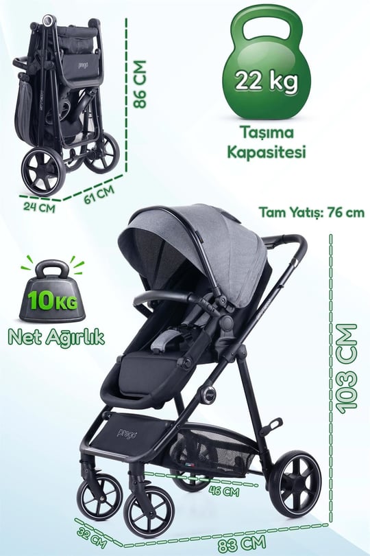 Prego Stein Portbebeli Travel Bebek Arabası Gri 2097