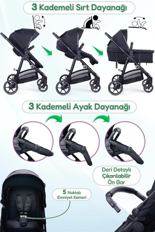 Prego Stein Portbebeli Travel Bebek Arabası Siyah 2097