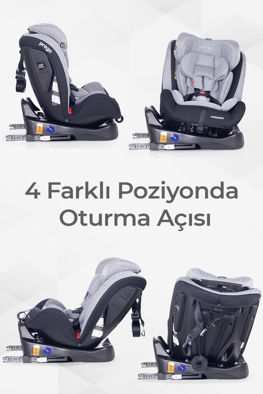 Prego Strongfix 360 Derece Dönebilen 0-36 Kg İsofixli Oto Koltuğu Füme 4088