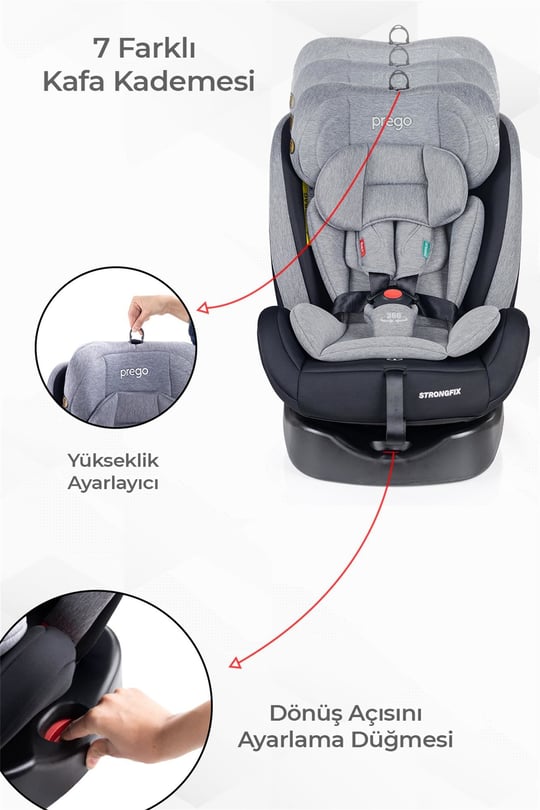 Prego Strongfix 360 Derece Dönebilen 0-36 Kg İsofixli Oto Koltuğu Gri 4088