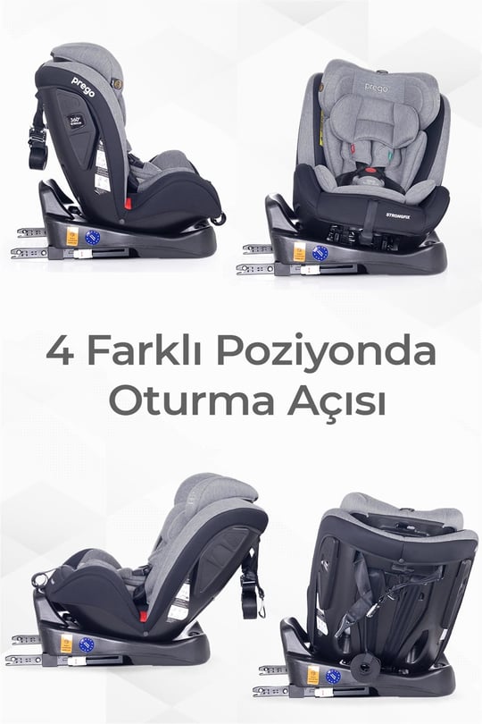 Prego Strongfix 360 Derece Dönebilen 0-36 Kg İsofixli Oto Koltuğu Gri 4088