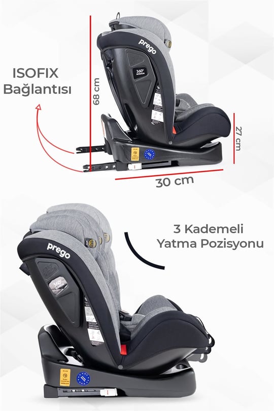 Prego Strongfix 360 Derece Dönebilen 0-36 Kg İsofixli Oto Koltuğu Gri 4088