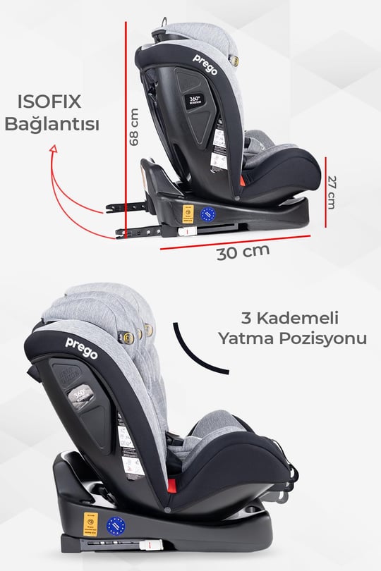 Prego Strongfix 360 Derece Dönebilen 0-36 Kg İsofixli Oto Koltuğu Füme 4088