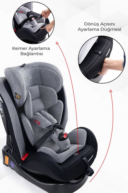 Prego Strongfix 360 Derece Dönebilen 0-36 Kg İsofixli Oto Koltuğu Gri 4088
