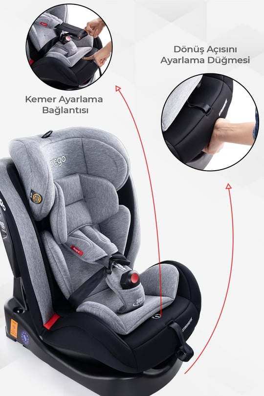 Prego Strongfix 360 Derece Dönebilen 0-36 Kg İsofixli Oto Koltuğu Füme 4088