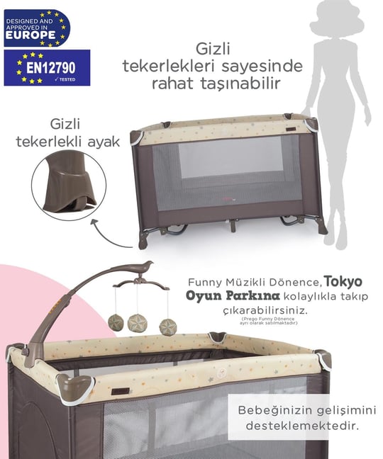 Prego Tokyo Dönenceli Oyun Parkı 70*110 Cm Bej 8047