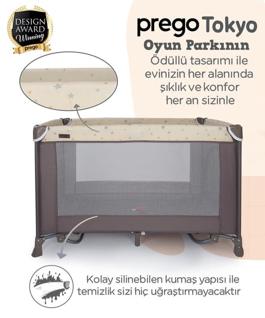 Prego Tokyo Dönenceli Oyun Parkı 70*110 Cm Bej + Yatak Hediyeli