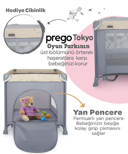 Prego Tokyo Dönenceli Oyun Parkı 70*110 Cm Gri 8047